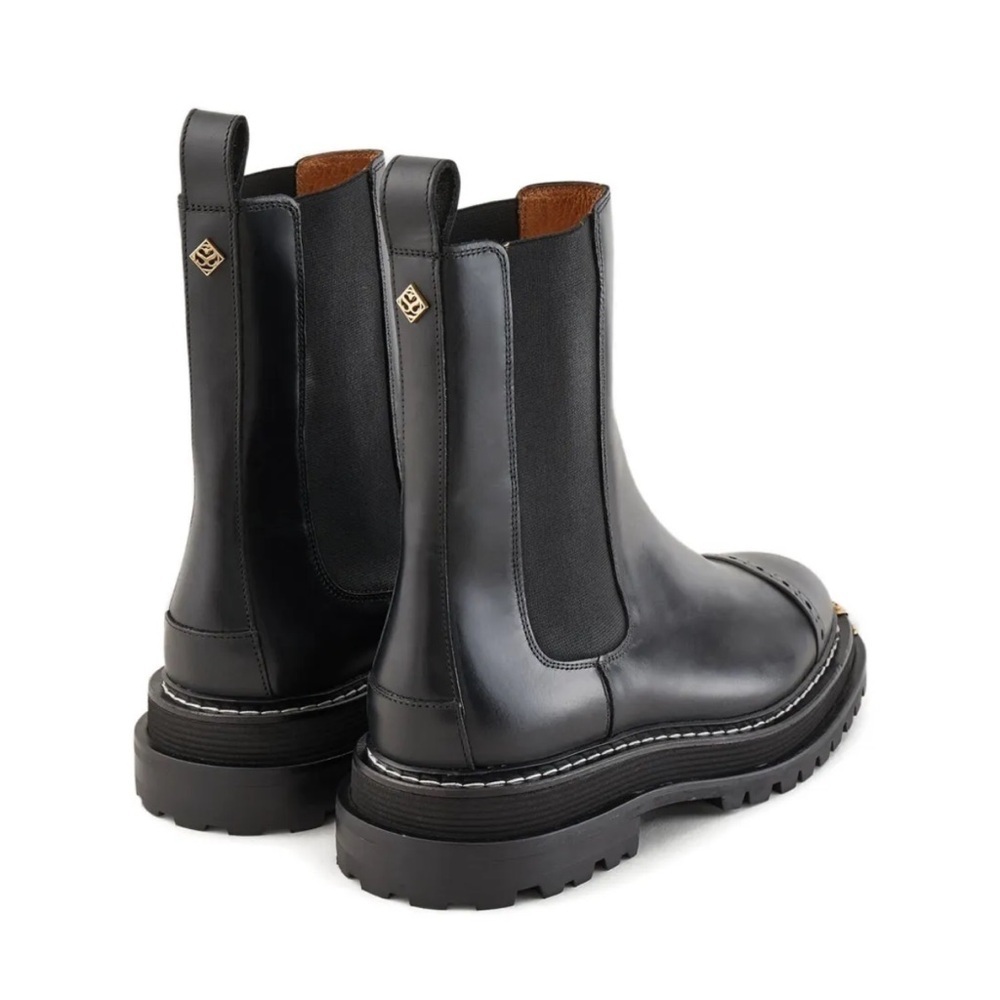 Sandro Black Leather Ankle Boots with Gold Accents - Picture 2 of 8
